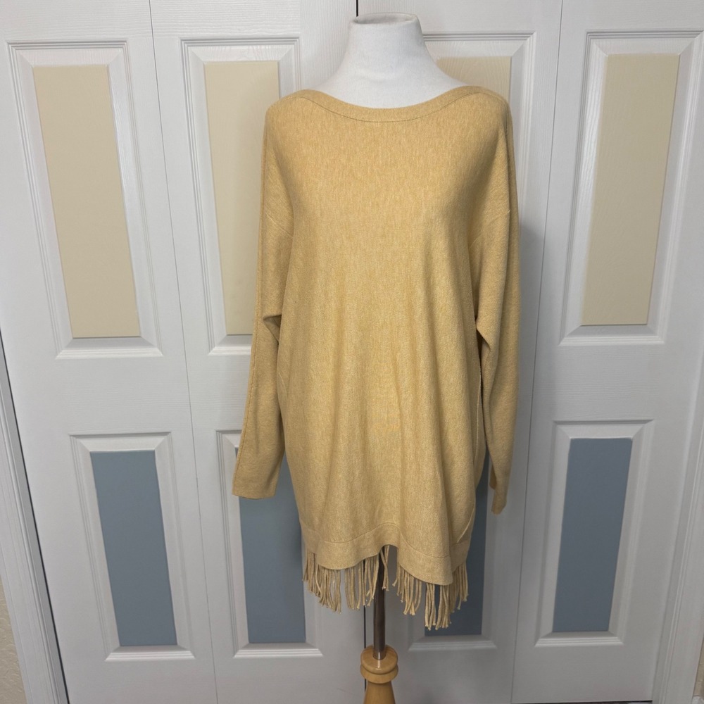 Lilly Pulitzer Women XL Mustard Gold Yellow Fringe Hem Sweater Knit Top